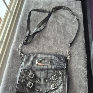 Guess Silver Croc-Embossed Crossbody Bag
